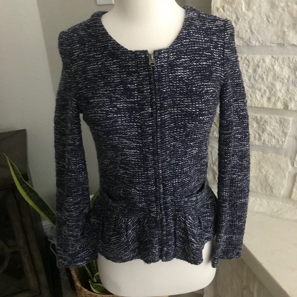 J. Crew Other - J. Crew Boucle Tweed Peplum Zip Up Jacket Blue XS